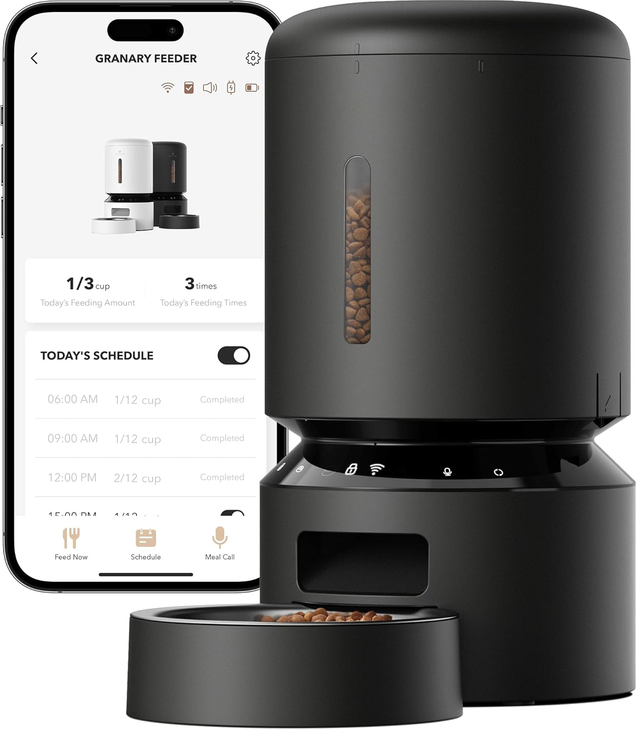 Automatic Cat Feeder, 5G WiFi Automatic Dog Food Dispenser with Freshness Preservation, 5L Timed Pet Feeder with Low Food Sensor, Up to 10 Meals Per Day, Granary Black