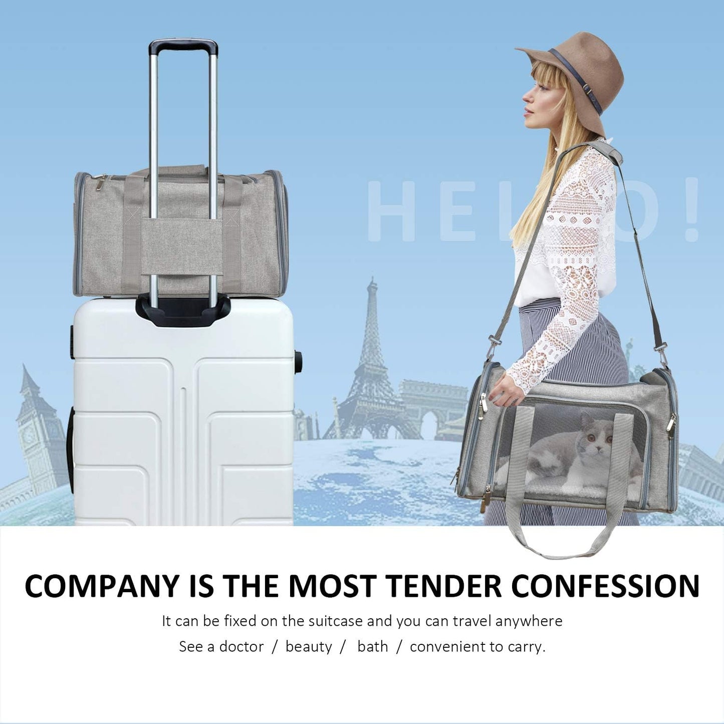 Henkelion Cat Carriers Dog Carrier Pet Carrier For Small / Medium Cats Dogs Puppies (Up To 15lbs), TSA Airline Approved Small Dog Carrier Soft Sided, Collapsible Waterproof Travel Puppy Carrier - Grey | Product image 7