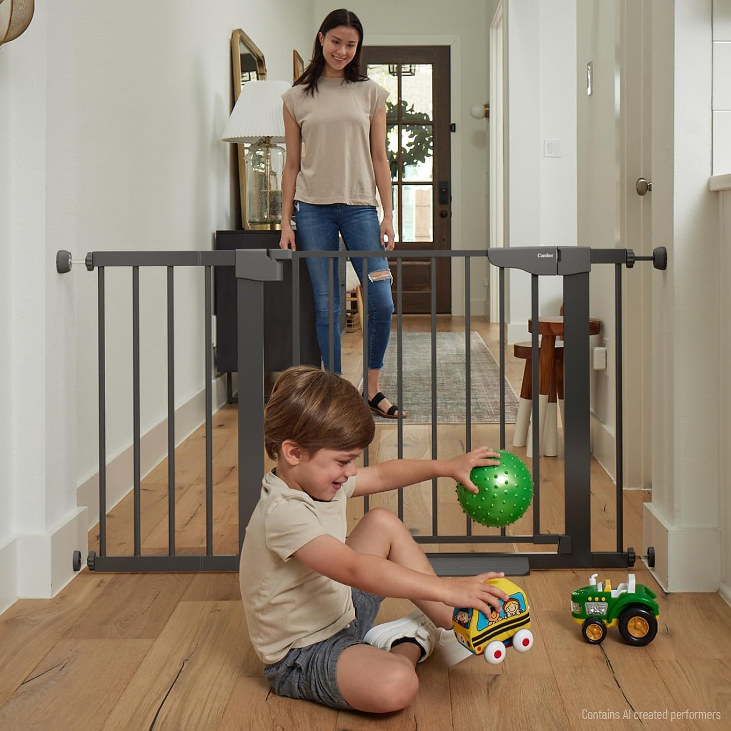 Cumbor 30-46" Baby Gate for Stairs, Auto Close Dog Gate for the House Black | Easy Install Pressure Mounted Pet Gates for Doorway, Dual Lock Indoor Safety Gate for Baby & Dog, Mom's Choice Awards Winner | Product image 8