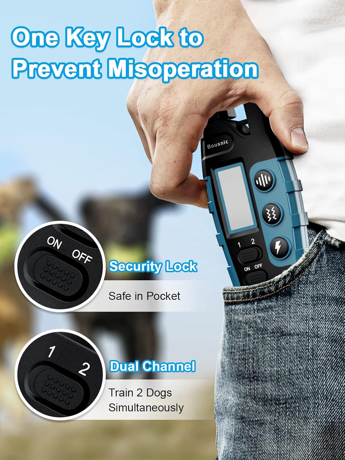Bousnic Dog Shock Collar 2 Dogs (5-120Lbs) - 3300 ft Waterproof Training Collar for Dogs Large Medium Small with Rechargeable Remote, Beep (1-8) Vibration (1-16) and Humane Shock (1-99) Modes | Product image 5