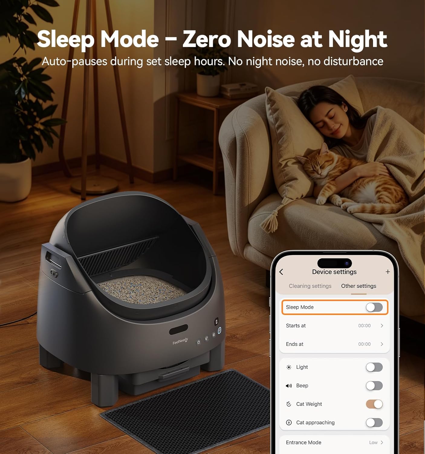 Automatic Litter Box Self Cleaning, FeelNeedy Open-Top Smart Cat Litter Box with App Control, Odor-Control Safety Sensor Design for 1-3 Cats, Includes Waste Bags | Product image 8