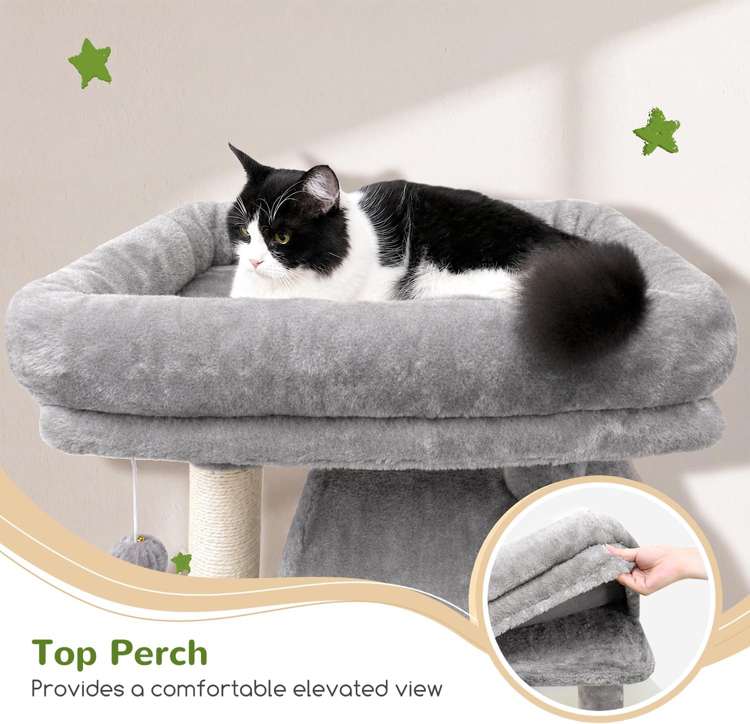 Globlazer Heavy Duty Cat Tree, 70 inch Sturdy Cat Tree for Indoor Cats Extra Large Cat Tower with Scratching Post, Hammock, Cat Condo for Adult Cats Kittens, F70 Pro, Light Grey | Product image 2