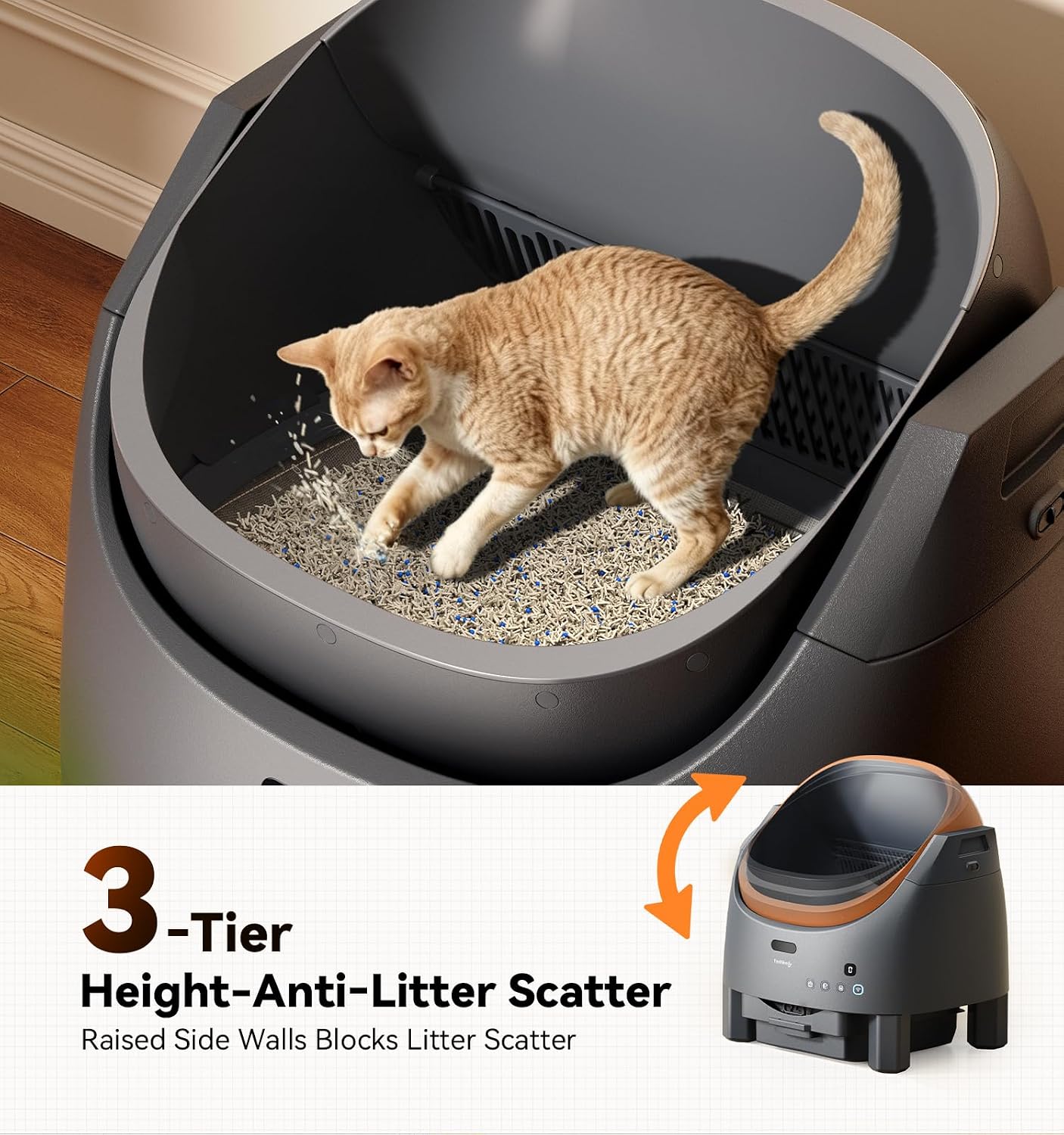 Automatic Litter Box Self Cleaning, FeelNeedy Open-Top Smart Cat Litter Box with App Control, Odor-Control Safety Sensor Design for 1-3 Cats, Includes Waste Bags | Product image 7