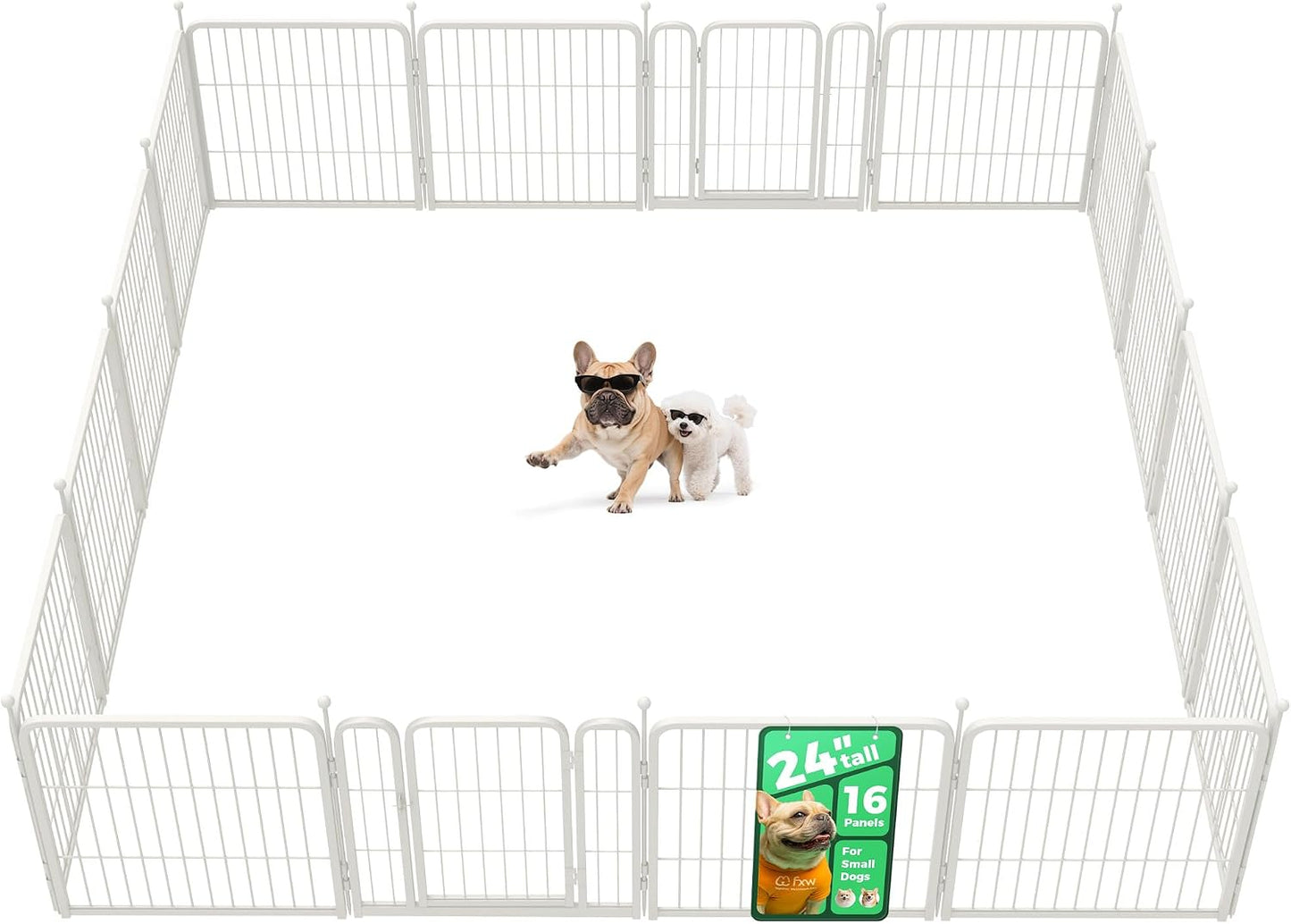 Rollick Dog Playpen, Indoor, Yard & RV Camping, 24" H, 8 Panels | Easy setup, Heavy-duty, DIY layouts, Walk-through gate, for Puppies & Small Dogs, Patented