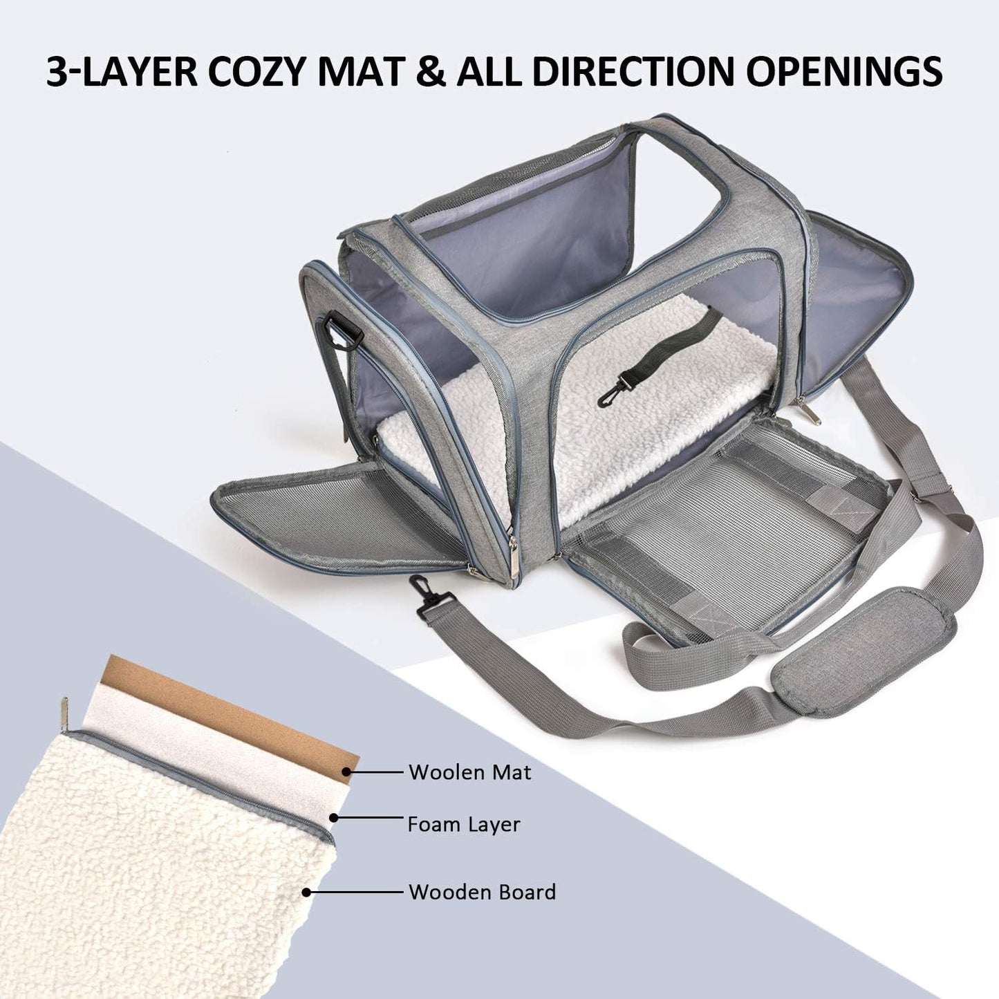 Henkelion Cat Carriers Dog Carrier Pet Carrier For Small / Medium Cats Dogs Puppies (Up To 15lbs), TSA Airline Approved Small Dog Carrier Soft Sided, Collapsible Waterproof Travel Puppy Carrier - Grey | Product image 2
