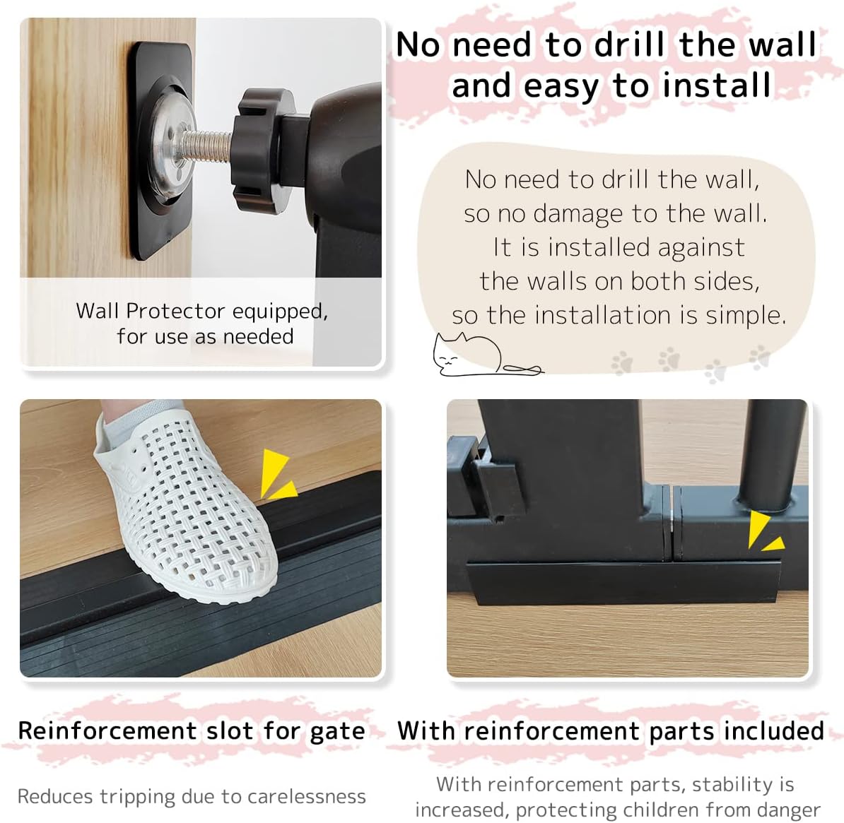 Lumizone 61.02" Extra Tall Pet Gate for Cat Dog 30.12"-59.24" Wide Black | Extra Tall Cat Gate for Doorway Hallway Stairs Pressure Mounted 1.37" Gap No Drilling Auto-Close Dual-Lock | Product image 6