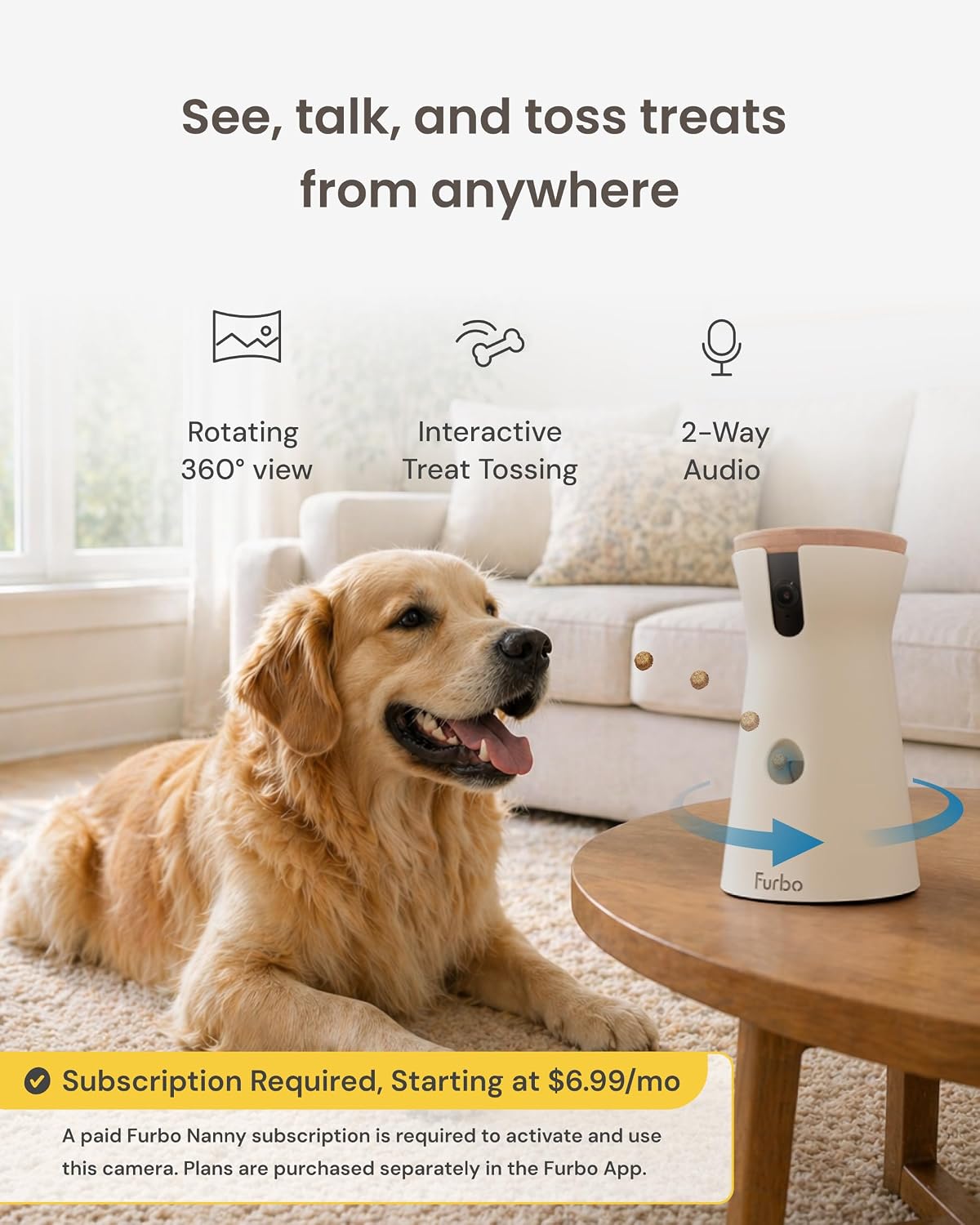 Furbo 360° Dog Camera [Paid Plan Required to Activate] | Stay connected with AI Dog & Home Safety Alerts, Treat Toss, Auto-Tracking, Video History, 2-Way Audio (Subscription 3mo min) | Product image 2