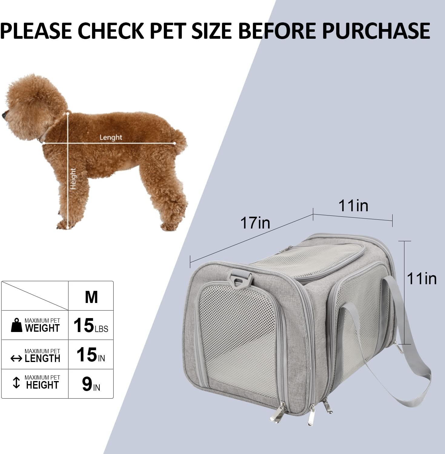 Henkelion Cat Carriers Dog Carrier Pet Carrier For Small / Medium Cats Dogs Puppies (Up To 15lbs), TSA Airline Approved Small Dog Carrier Soft Sided, Collapsible Waterproof Travel Puppy Carrier - Grey | Product image 4