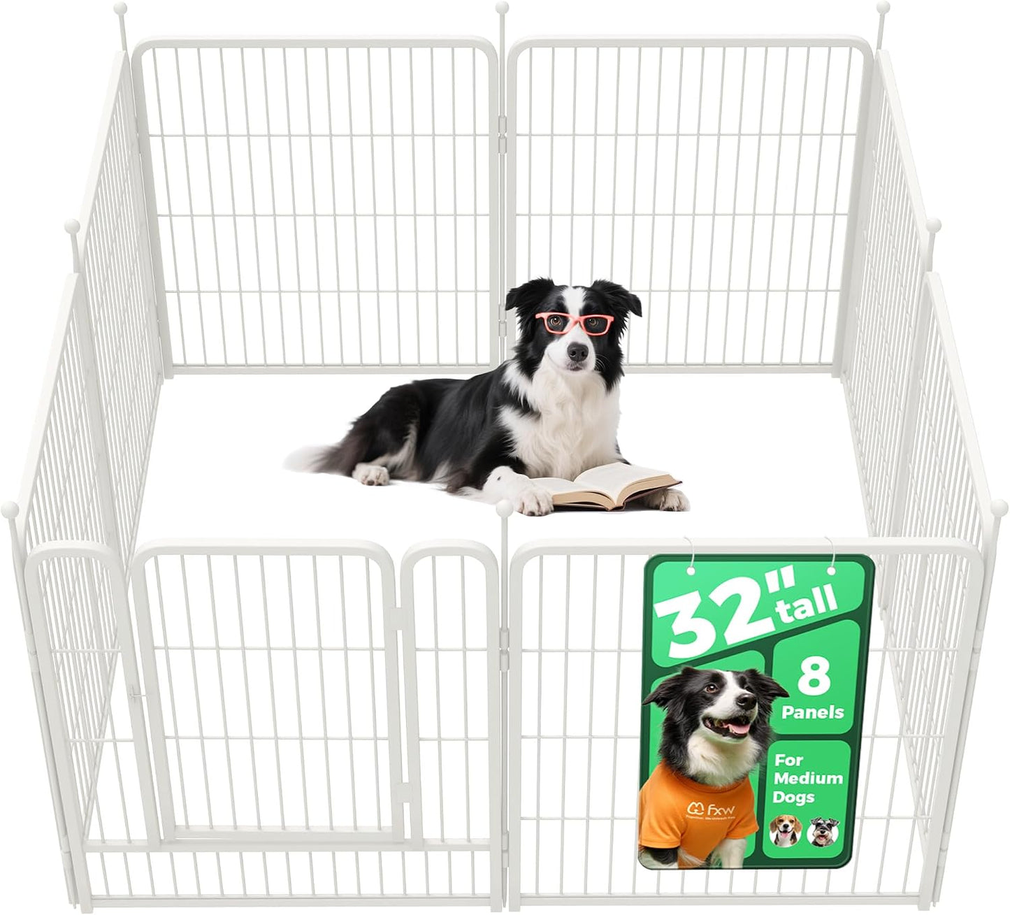Rollick Dog Playpen, Indoor, Yard & RV Camping, 24" H, 8 Panels | Easy setup, Heavy-duty, DIY layouts, Walk-through gate, for Puppies & Small Dogs, Patented
