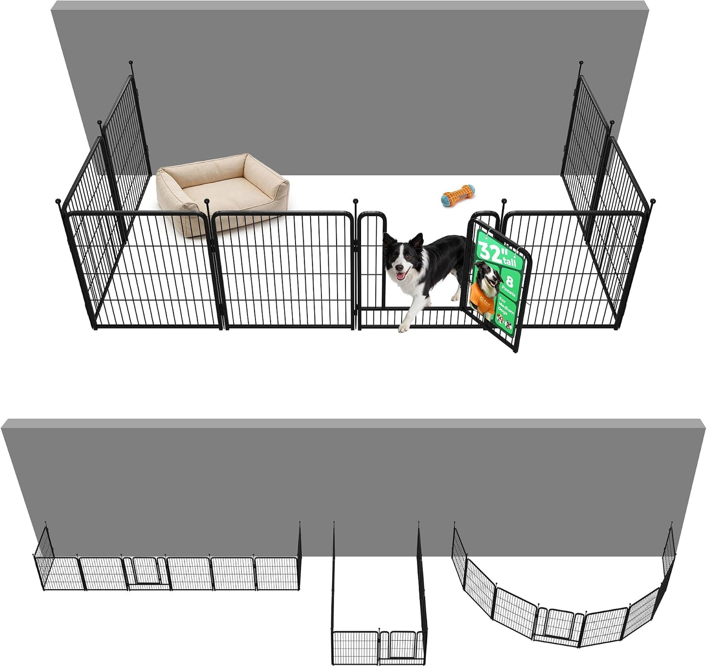 Rollick Dog Playpen, Indoor, Yard & RV Camping, 24" H, 8 Panels | Easy setup, Heavy-duty, DIY layouts, Walk-through gate, for Puppies & Small Dogs, Patented