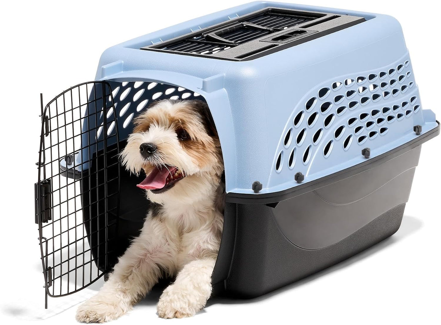 Petmate Dog Crates for Small Dogs & Cat Carriers, Two-Door Plastic Pet Kennel, Top & Front Loading, Made in USA, 24", Blue | Plastic pet kennel made in USA, for small pups and kittens, dual entry design, great for travel and vet trips, easy access | Product image 2
