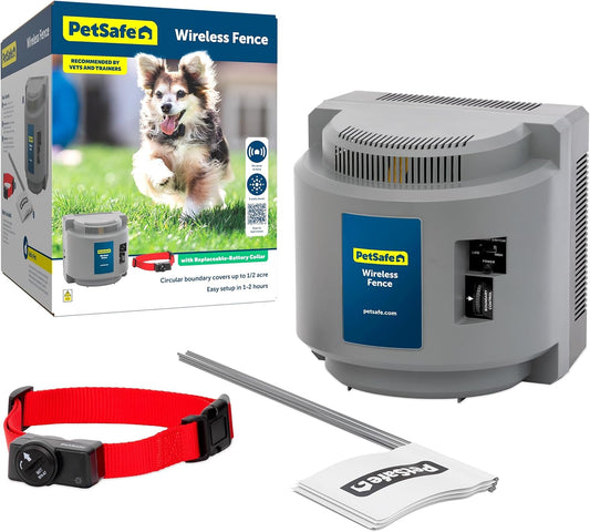PetSafe Wireless Pet Containment System, Up to 1/2 Acre | Wireless Fence, Tone & Static Correction, Proprietary Circular Boundary with No Wire, Static-Free Re-Entry, Dogs 8 lb+ | 6 Piece Set / Gray | Main product image