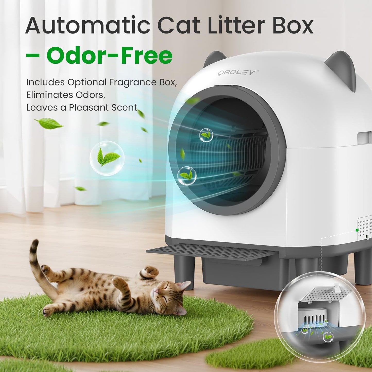 OROLEY Self Cleaning Litter Box, Automatic Litter Box,Odor Control Robot, Cat Ears Design,APP Real-Time Monitor, Cat Litter-Boxs for Multiple Cats,Infrared Safety Sensor, with 1 Trash Bag | Product image 4