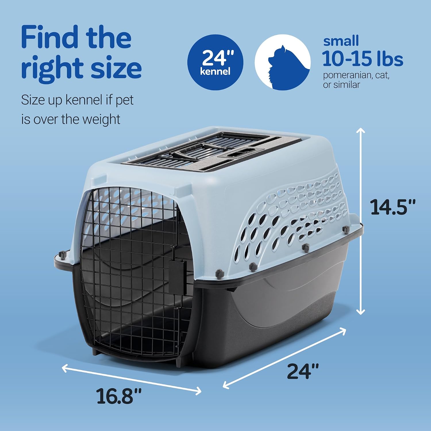 Petmate Dog Crates for Small Dogs & Cat Carriers, Two-Door Plastic Pet Kennel, Top & Front Loading, Made in USA, 24", Blue | Plastic pet kennel made in USA, for small pups and kittens, dual entry design, great for travel and vet trips, easy access | Product image 4