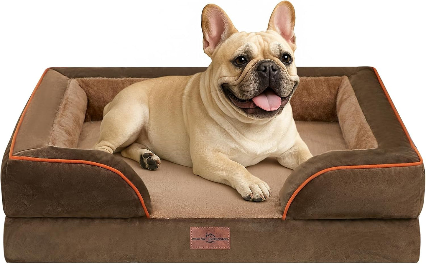 Comfort Expression Orthopedic Dog Bed for Extra Large Dogs with Bolster | Waterproof Dog Couch Bed with Washable Cover & Non-Slip Bottom, Supportive Egg Crate Foam XL Pet Bed, 42x30 Inch
