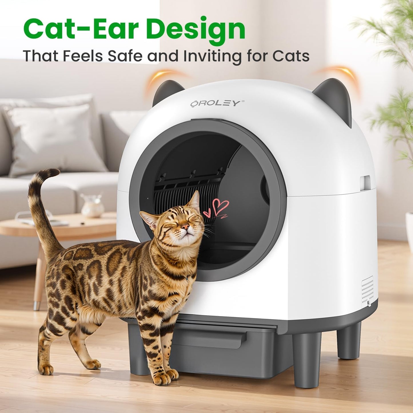 OROLEY Self Cleaning Litter Box, Automatic Litter Box,Odor Control Robot, Cat Ears Design,APP Real-Time Monitor, Cat Litter-Boxs for Multiple Cats,Infrared Safety Sensor, with 1 Trash Bag | Product image 7