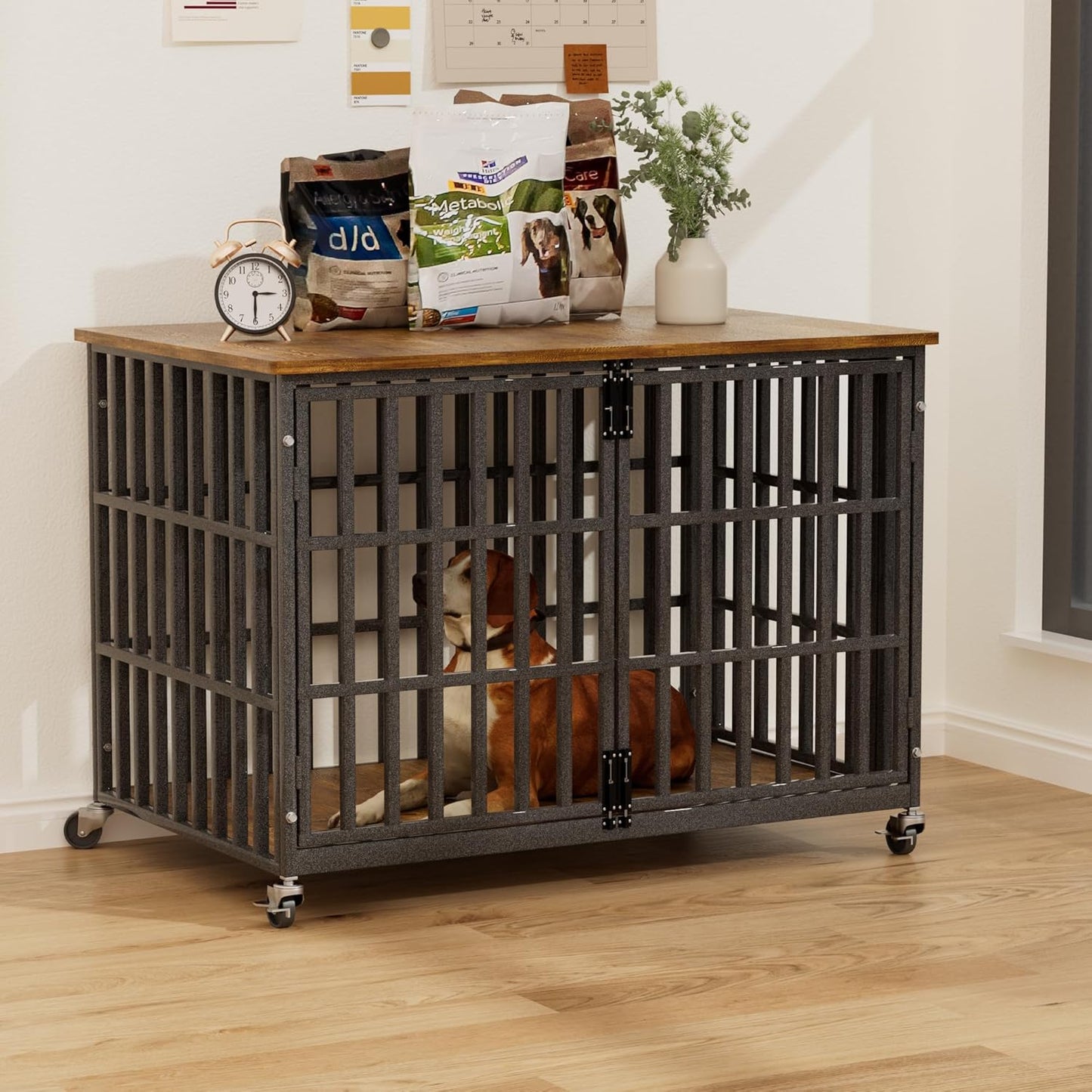 48 Inch Dog Crate Furniture, Heavy Duty Wooden Dog Kennel for Large Dogs, Chew Proof & Escape-Proof Indoor Dog Cage with TV Stand, for Anxious Dogs, Black Brown Cabinet | Product image 2