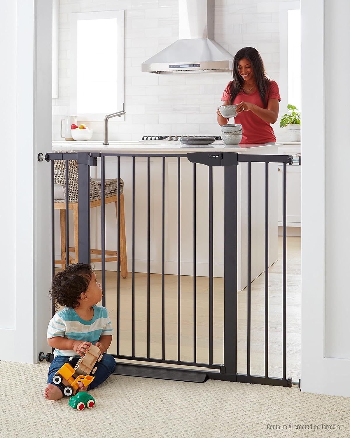 30-46" Baby Gate for Stairs, Auto Close Dog Gate for the House Black | Easy Install Pressure Mounted Pet Gates for Doorway, Dual Lock Indoor Safety Gate for Baby & Dog, Mom's Choice Awards Winner