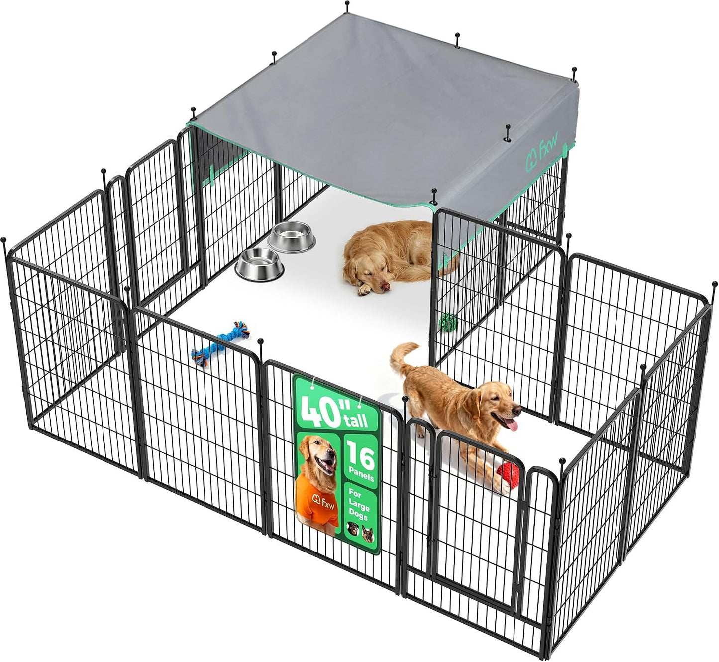 Rollick Dog Playpen, Indoor, Yard & RV Camping, 24" H, 8 Panels | Easy setup, Heavy-duty, DIY layouts, Walk-through gate, for Puppies & Small Dogs, Patented