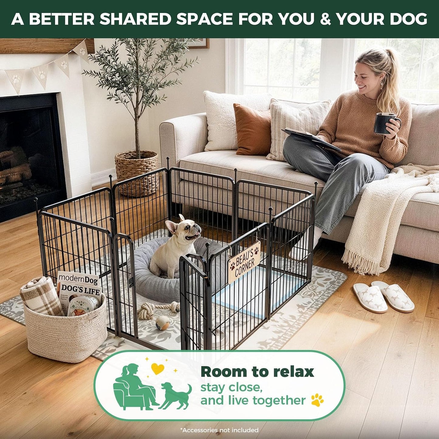 FXW Rollick Dog Playpen, Indoor, Yard & RV Camping, 24" H, 8 Panels | Easy setup, Heavy-duty, DIY layouts, Walk-through gate, for Puppies & Small Dogs, Patented | Product image 2