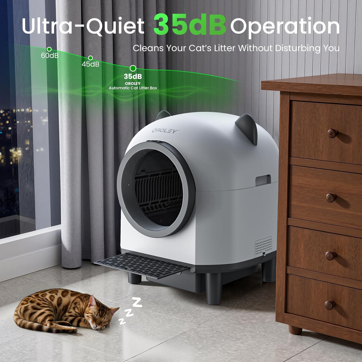 OROLEY Self Cleaning Litter Box, Automatic Litter Box,Odor Control Robot, Cat Ears Design,APP Real-Time Monitor, Cat Litter-Boxs for Multiple Cats,Infrared Safety Sensor, with 1 Trash Bag | Product image 5