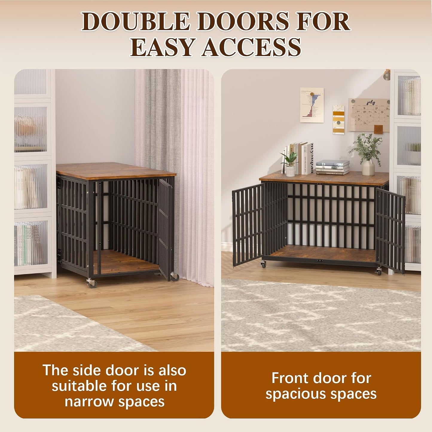 48 Inch Dog Crate Furniture, Heavy Duty Wooden Dog Kennel for Large Dogs, Chew Proof & Escape-Proof Indoor Dog Cage with TV Stand, for Anxious Dogs, Black Brown Cabinet | Product image 6