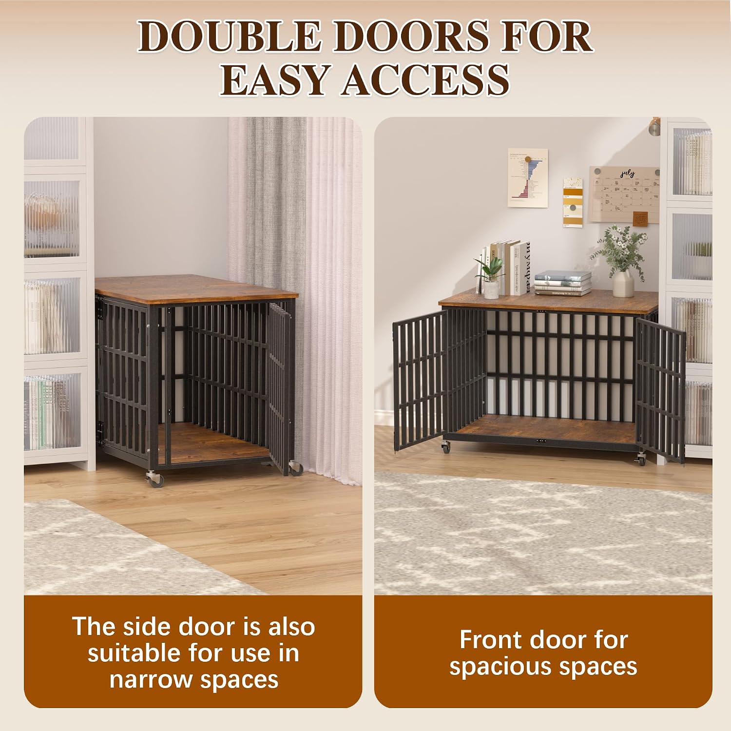 48 Inch Dog Crate Furniture, Heavy Duty Wooden Dog Kennel for Large Dogs, Chew Proof & Escape-Proof Indoor Dog Cage with TV Stand, for Anxious Dogs, Black Brown Cabinet | Product image 6