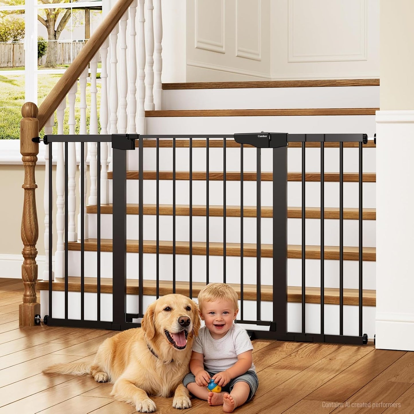 30-46" Baby Gate for Stairs, Auto Close Dog Gate for the House Black | Easy Install Pressure Mounted Pet Gates for Doorway, Dual Lock Indoor Safety Gate for Baby & Dog, Mom's Choice Awards Winner