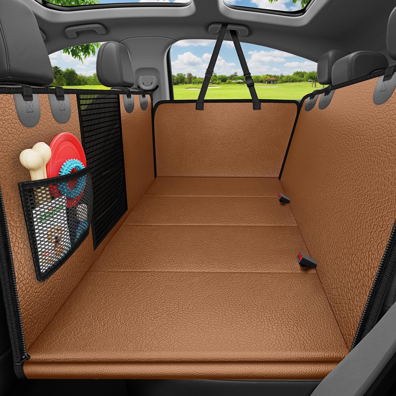 URPOWER Hard Bottom Dog Car Seat Cover for Back Seat | Color: Brown | Size: Standard - 54" Length | Variant main image
