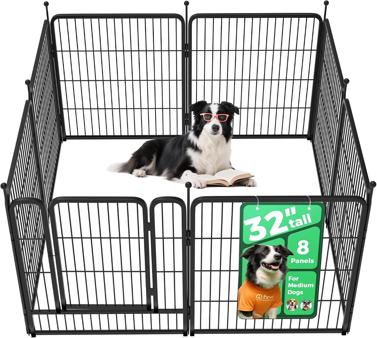 Rollick Dog Playpen, Indoor, Yard & RV Camping, 24" H, 8 Panels | Easy setup, Heavy-duty, DIY layouts, Walk-through gate, for Puppies & Small Dogs, Patented