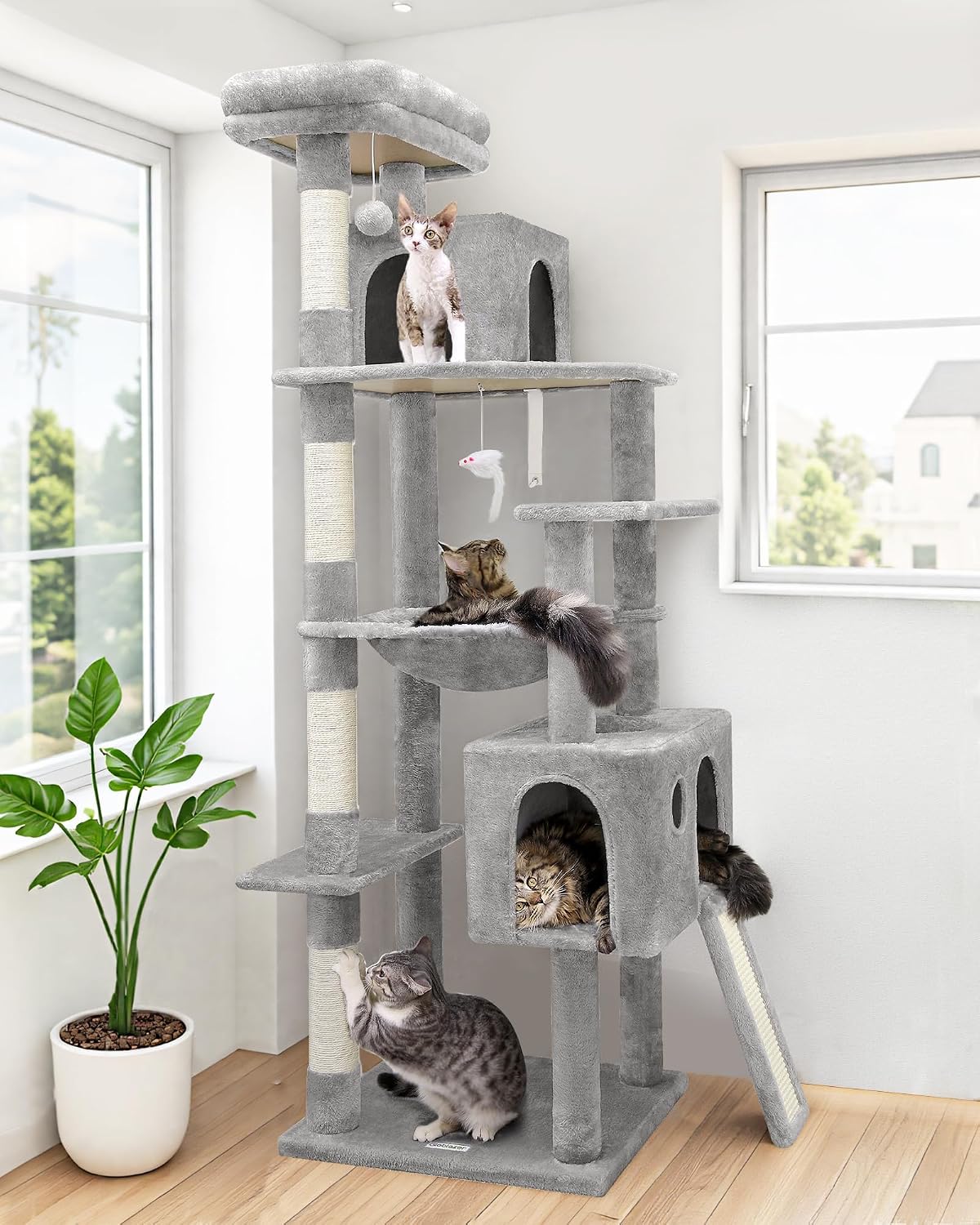 Globlazer Heavy Duty Cat Tree, 70 inch Sturdy Cat Tree for Indoor Cats Extra Large Cat Tower with Scratching Post, Hammock, Cat Condo for Adult Cats Kittens, F70 Pro, Light Grey | 70inch / Light Grey | Main product image