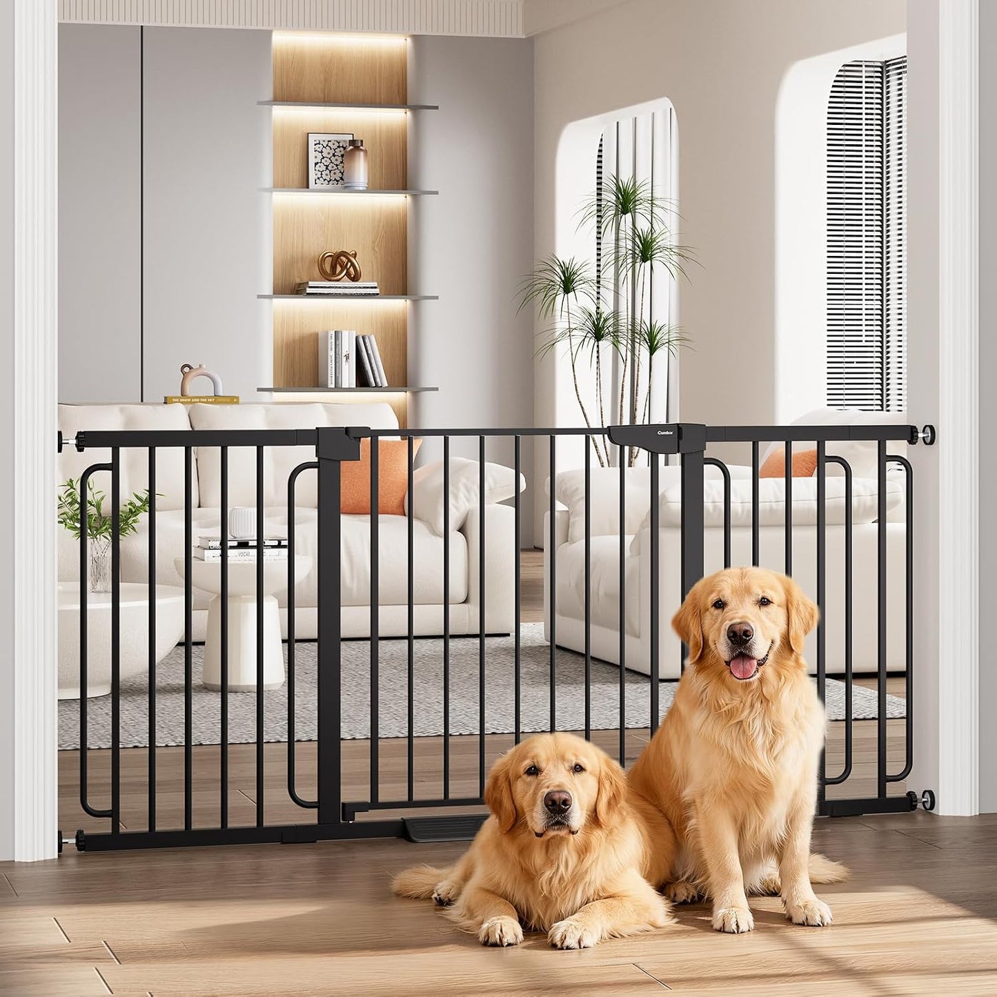 30-46" Baby Gate for Stairs, Auto Close Dog Gate for the House Black | Easy Install Pressure Mounted Pet Gates for Doorway, Dual Lock Indoor Safety Gate for Baby & Dog, Mom's Choice Awards Winner