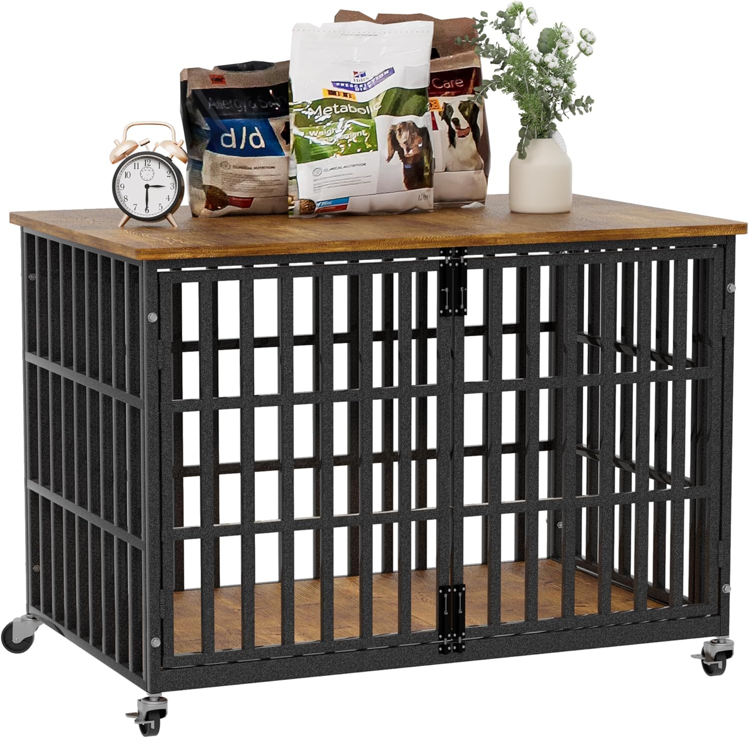 48 Inch Dog Crate Furniture, Heavy Duty Wooden Dog Kennel for Large Dogs, Chew Proof & Escape-Proof Indoor Dog Cage with TV Stand, for Anxious Dogs, Black Brown Cabinet | 48.0"L x 31.0"W x 35.0"H | Main product image