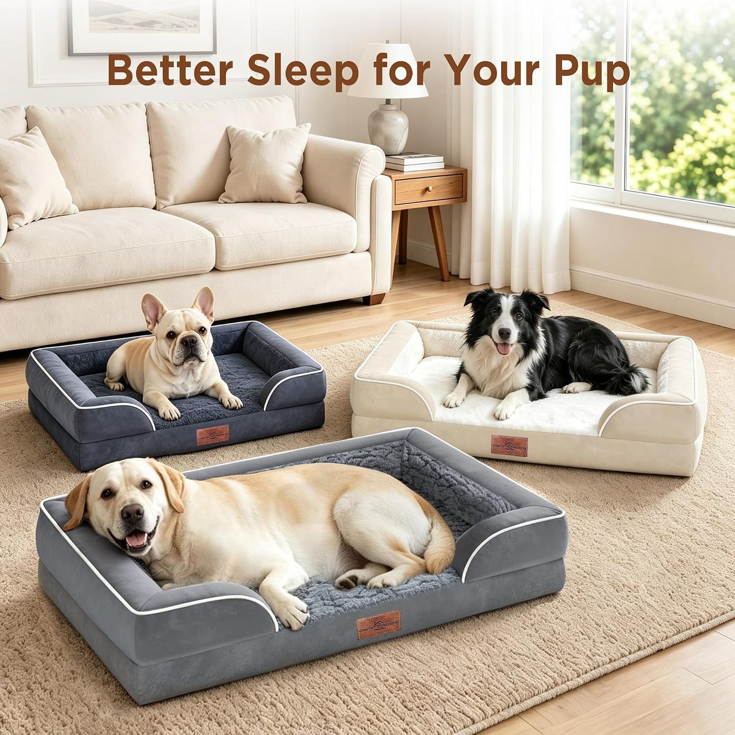 Comfort Expression Orthopedic Dog Bed for Extra Large Dogs with Bolster | Waterproof Dog Couch Bed with Washable Cover & Non-Slip Bottom, Supportive Egg Crate Foam XL Pet Bed, 42x30 Inch | Product image 7