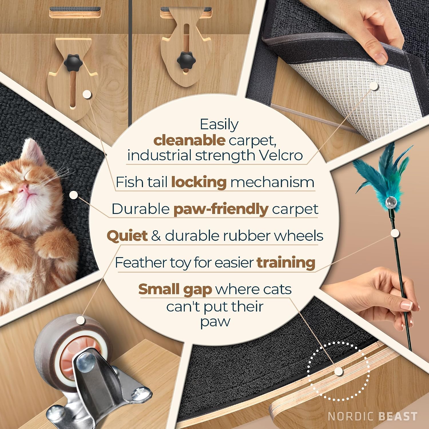 Walnut Wood 48'' XL Cat Wheel - Cat Wheels for Indoor Cats Which Doesn't Negatively Affect Your Cat's Spine - 15.7'' Extra Wide Walnut Exercise Wheel - Fits 2 Cats Side-by-Side, 1-Year Warranty | Product image 5