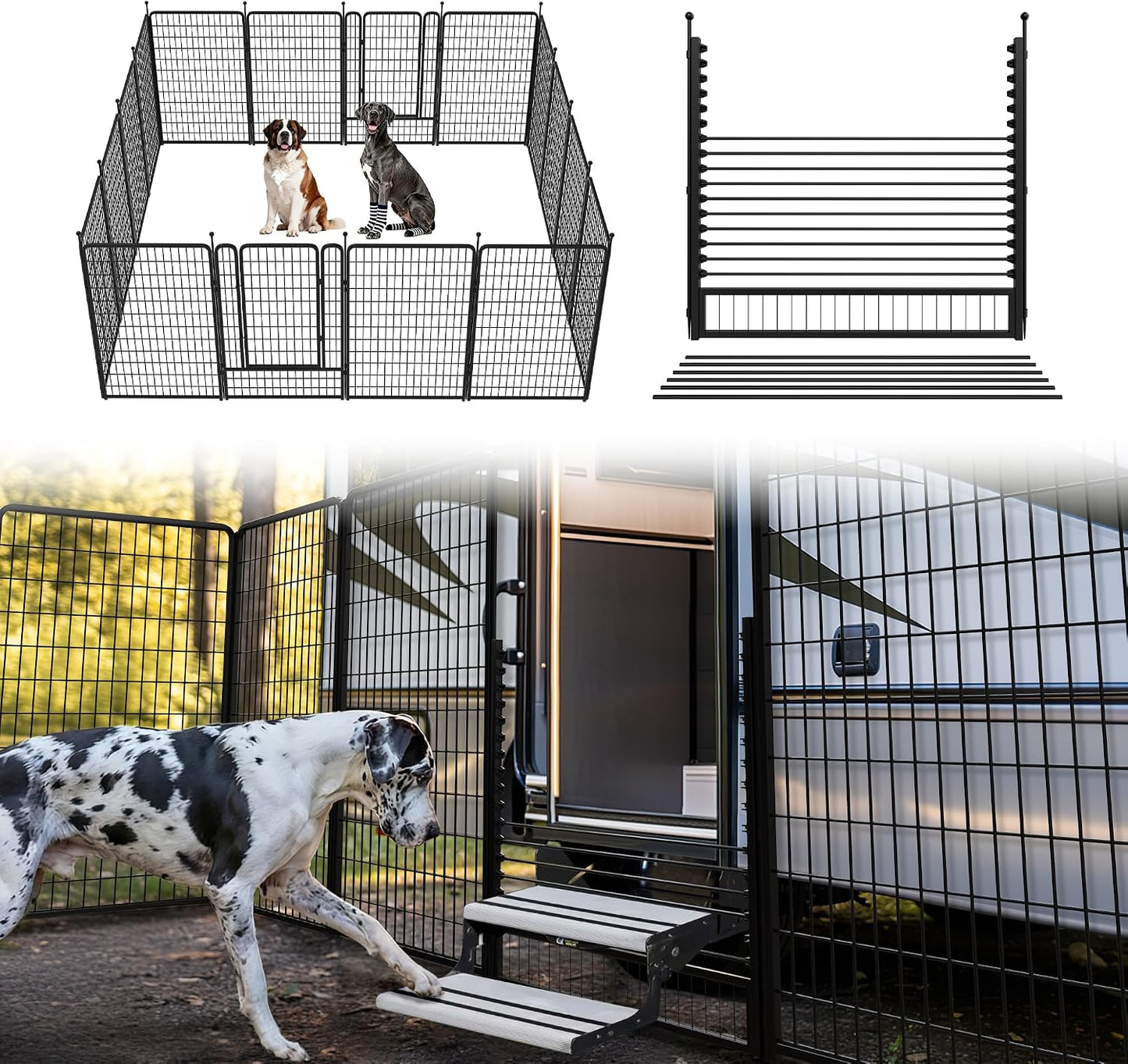 Rollick Dog Playpen, Indoor, Yard & RV Camping, 24" H, 8 Panels | Easy setup, Heavy-duty, DIY layouts, Walk-through gate, for Puppies & Small Dogs, Patented