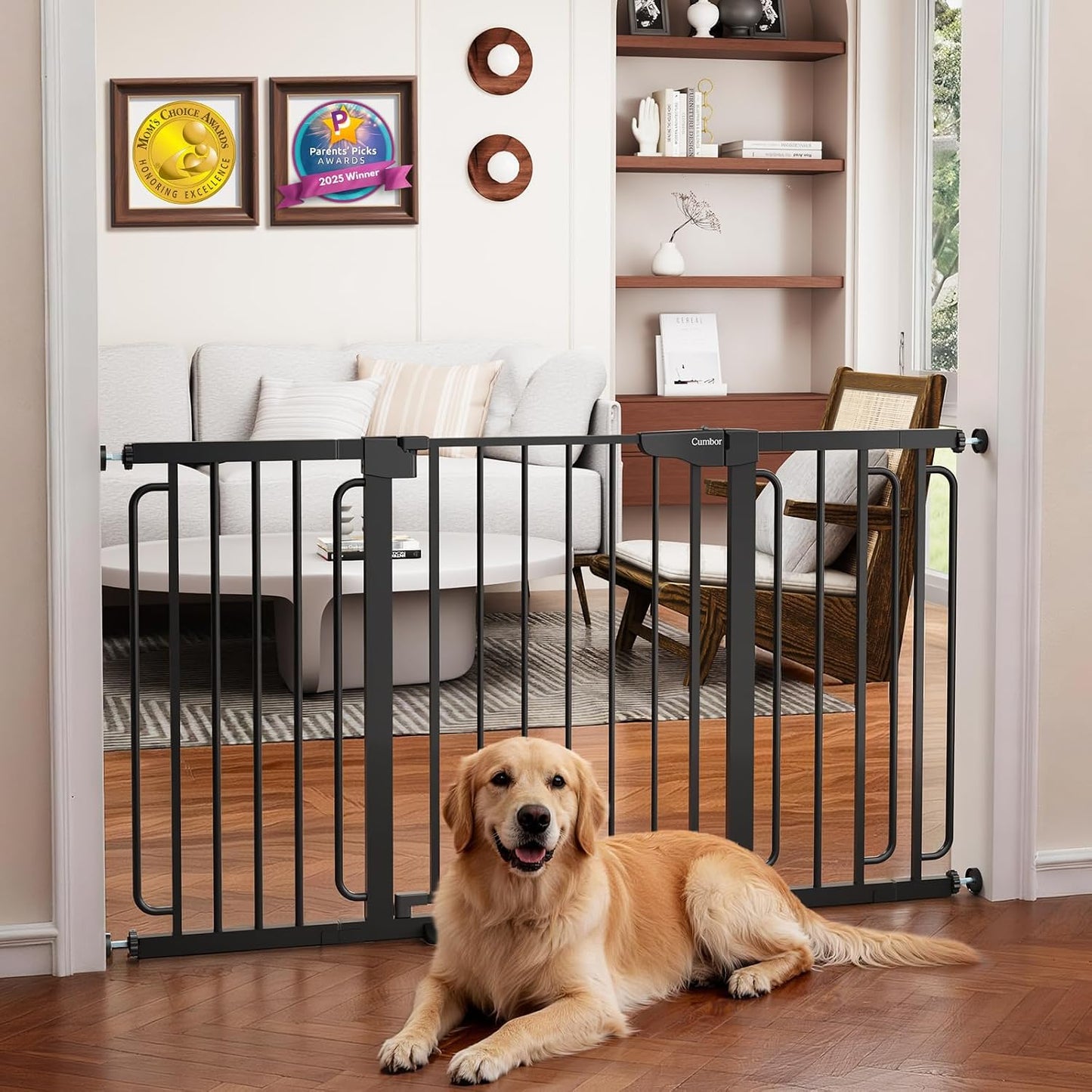 30-46" Baby Gate for Stairs, Auto Close Dog Gate for the House Black | Easy Install Pressure Mounted Pet Gates for Doorway, Dual Lock Indoor Safety Gate for Baby & Dog, Mom's Choice Awards Winner