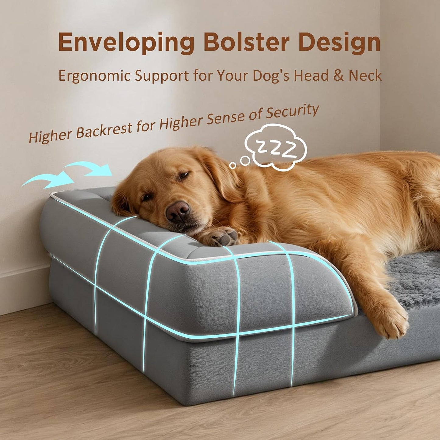 Comfort Expression Orthopedic Dog Bed for Extra Large Dogs with Bolster | Waterproof Dog Couch Bed with Washable Cover & Non-Slip Bottom, Supportive Egg Crate Foam XL Pet Bed, 42x30 Inch | Product image 3