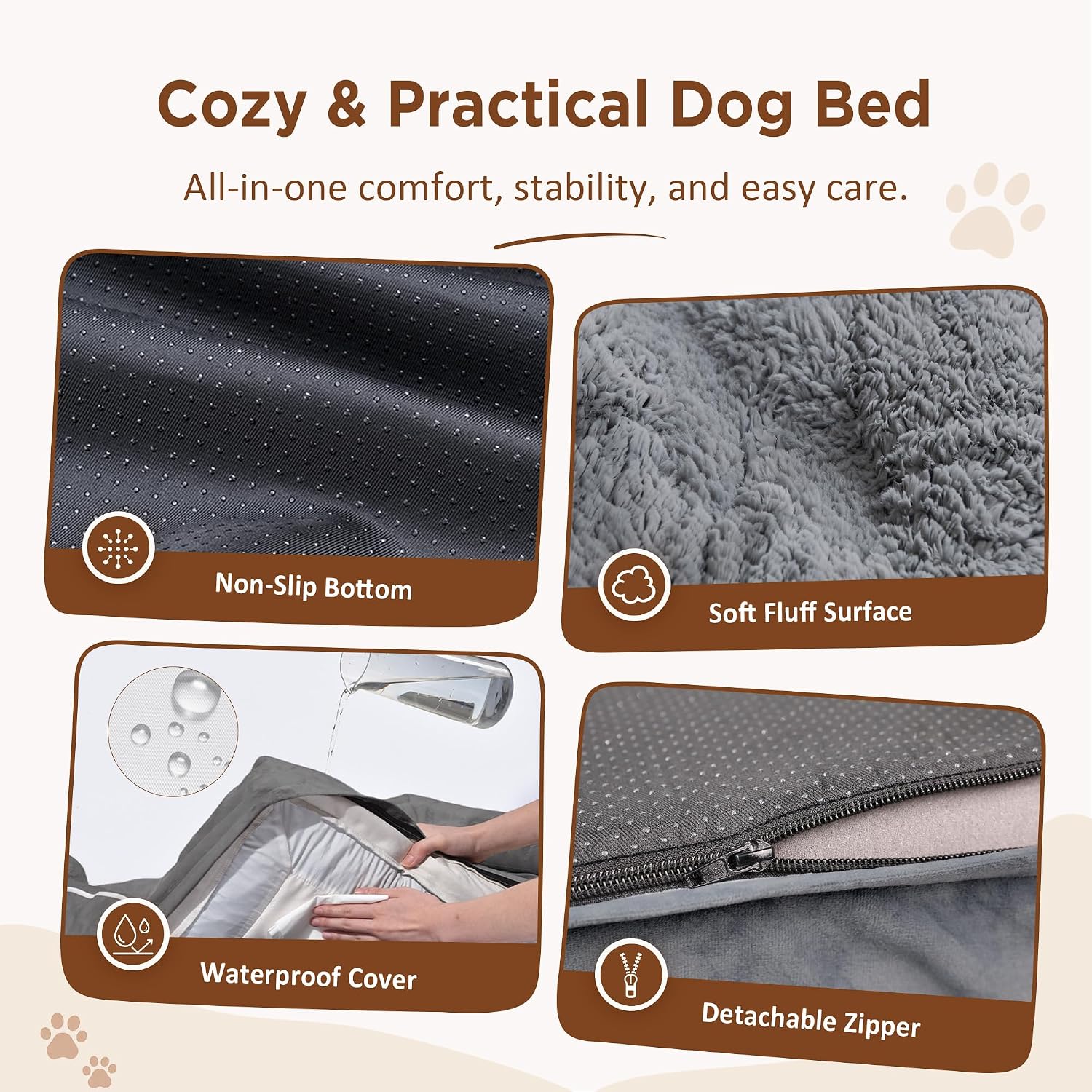Comfort Expression Orthopedic Dog Bed for Extra Large Dogs with Bolster | Waterproof Dog Couch Bed with Washable Cover & Non-Slip Bottom, Supportive Egg Crate Foam XL Pet Bed, 42x30 Inch | Product image 4