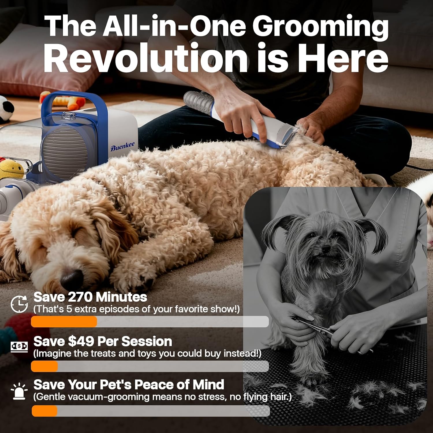 Buenkee Dog Grooming Vacuum Kit, 15000Pa Clipper, Shedding Brush, 2L, White | Brush, trim and deshed at home with less flying fur, mess-control suction and fewer emptying breaks during longer sessions | Product image 7
