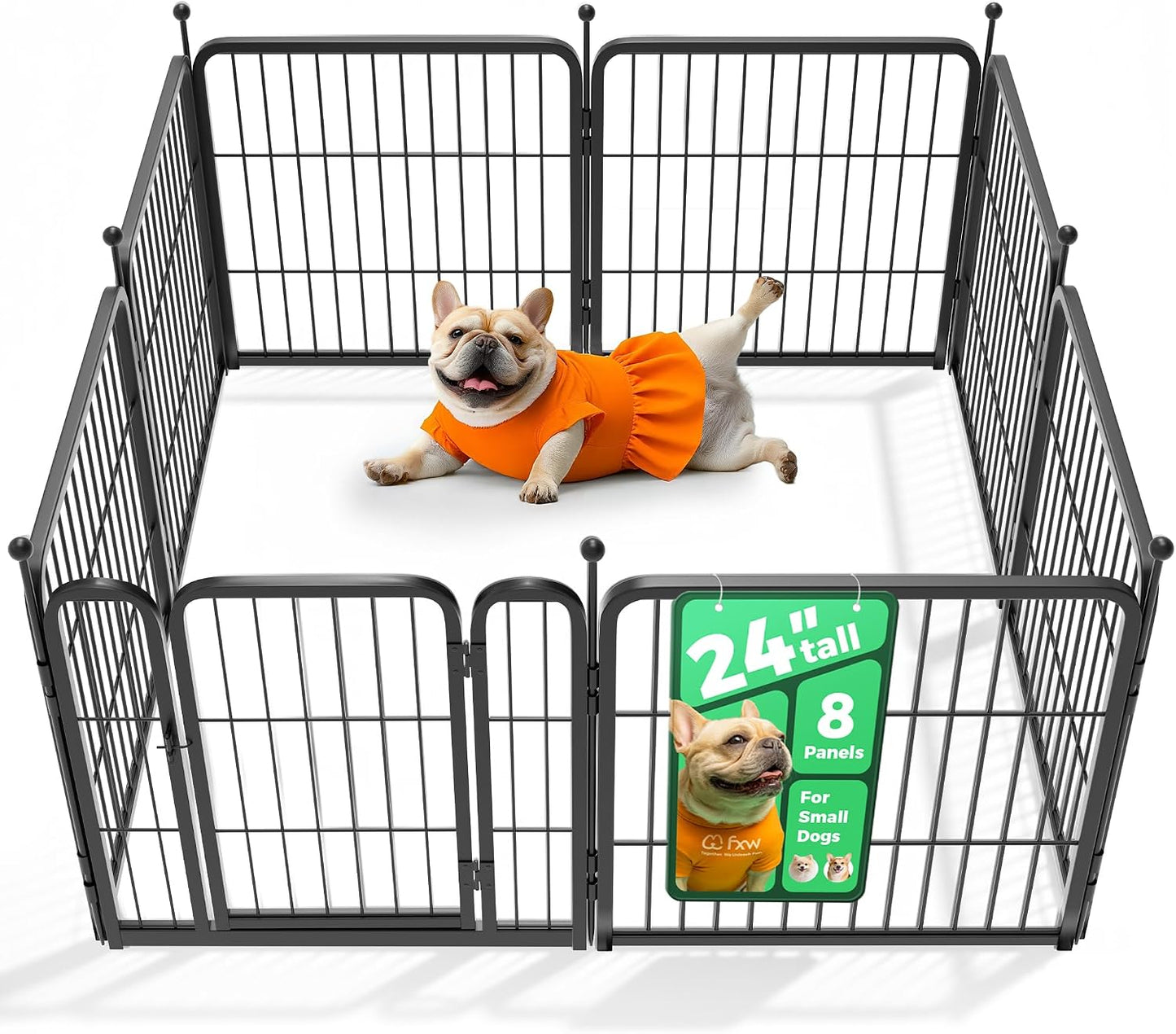 FXW Rollick Dog Playpen, Indoor, Yard & RV Camping, 24" H, 8 Panels | Easy setup, Heavy-duty, DIY layouts, Walk-through gate, for Puppies & Small Dogs, Patented | 24"H / Black / 8 Panels | Main product image