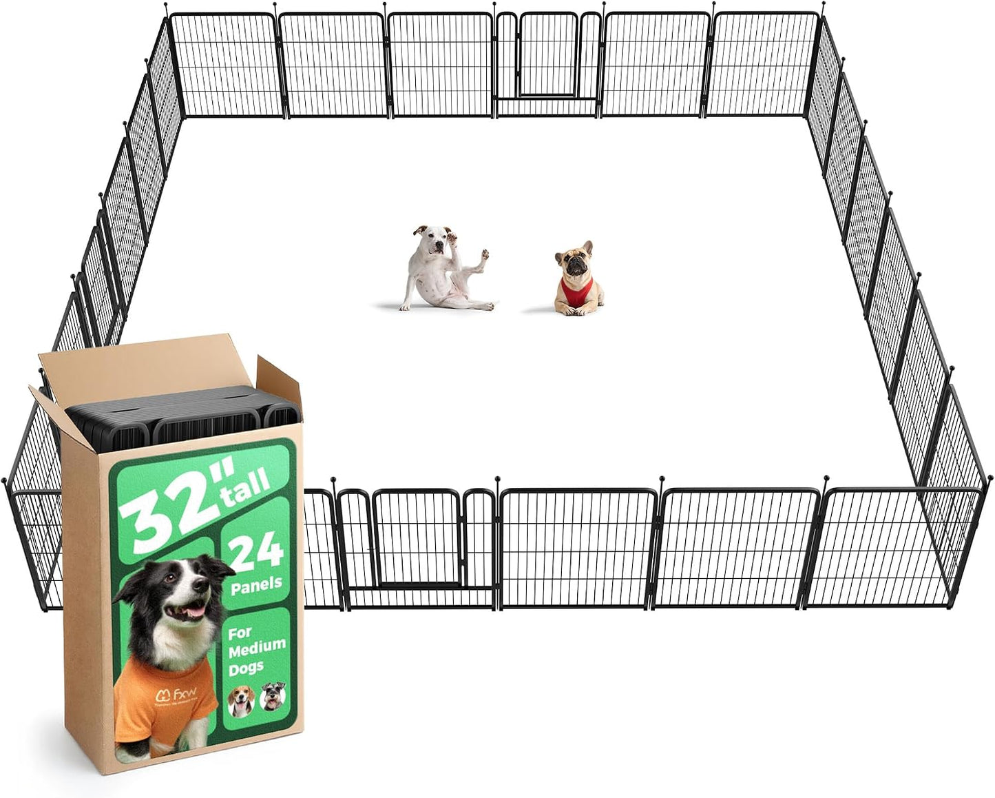 Rollick Dog Playpen, Indoor, Yard & RV Camping, 24" H, 8 Panels | Easy setup, Heavy-duty, DIY layouts, Walk-through gate, for Puppies & Small Dogs, Patented