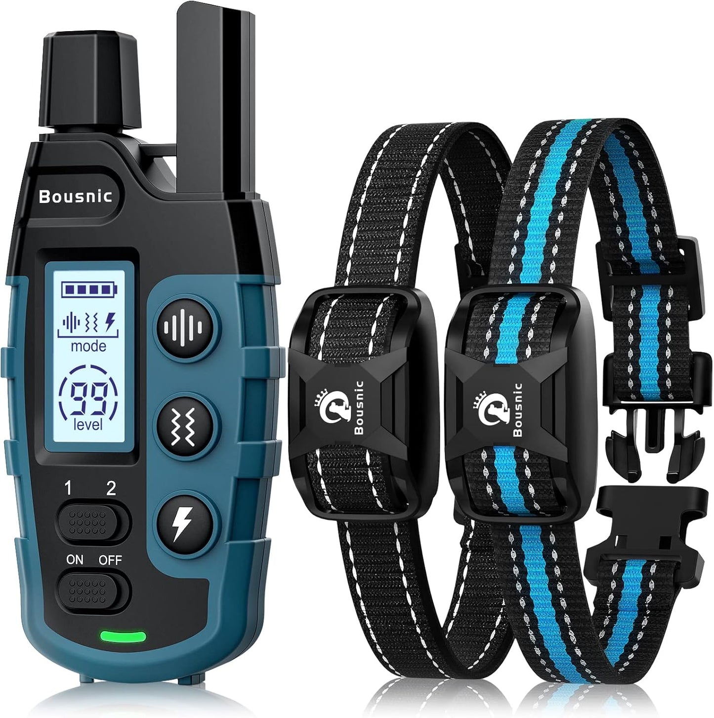 Bousnic Dog Shock Collar 2 Dogs (5-120Lbs) - 3300 ft Waterproof Training Collar for Dogs Large Medium Small with Rechargeable Remote, Beep (1-8) Vibration (1-16) and Humane Shock (1-99) Modes | Blue | Main product image