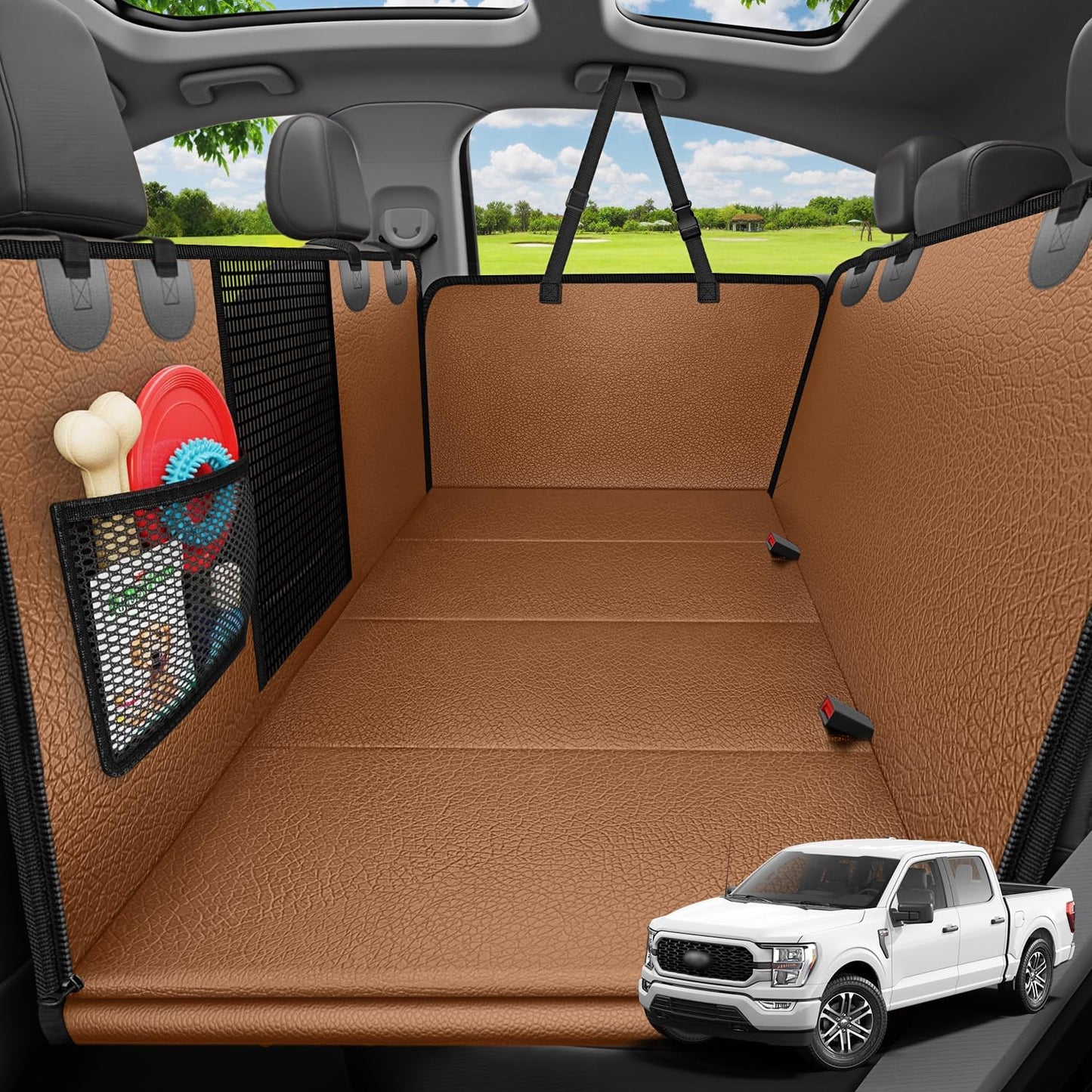 URPOWER XL Hard Bottom Dog Seat Cover for Full-Size Truck Back Seat | Color: Brown | Size: XL - 60" Length | Variant main image