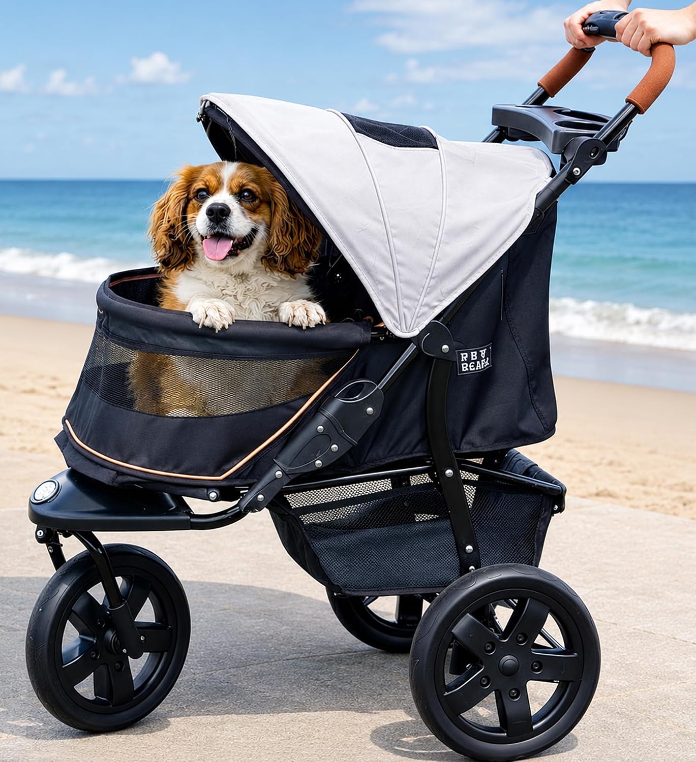 Pet Gear No-Zip AT3 Pet Stroller for Cats/Dogs, Sea Salt | Zipperless Entry, Easy One-Hand Fold, Jogging Tires, Removable Liner, Cup Holder + Storage Basket | Product image 5