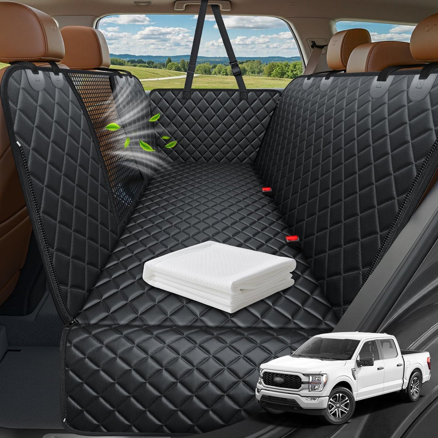 URPOWER XL Dog Seat Cover for Full-Size Truck Back Seat | Color: Jet Black | Size: XL - 60" Length | Variant main image