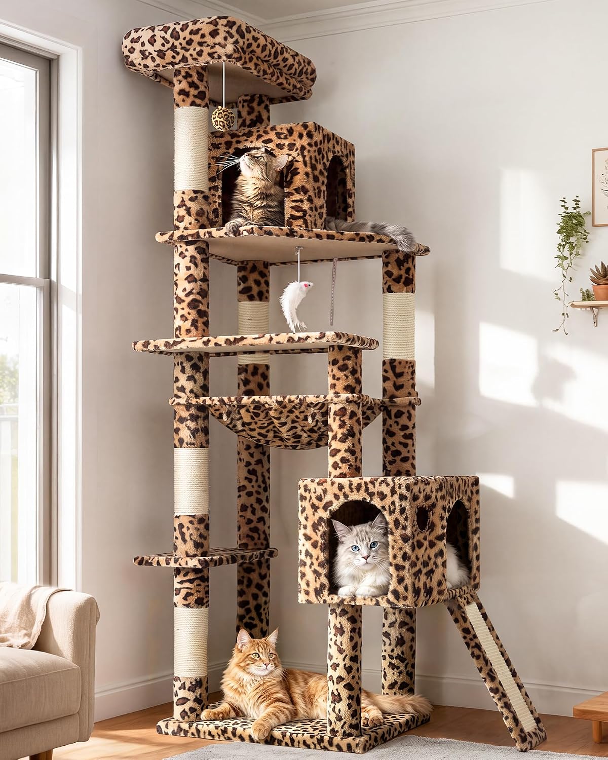 Heavy Duty Cat Tree, 70 inch Sturdy Cat Tree for Indoor Cats Extra Large Cat Tower with Scratching Post, Hammock, Cat Condo for Adult Cats Kittens, F70 Pro, Light Grey