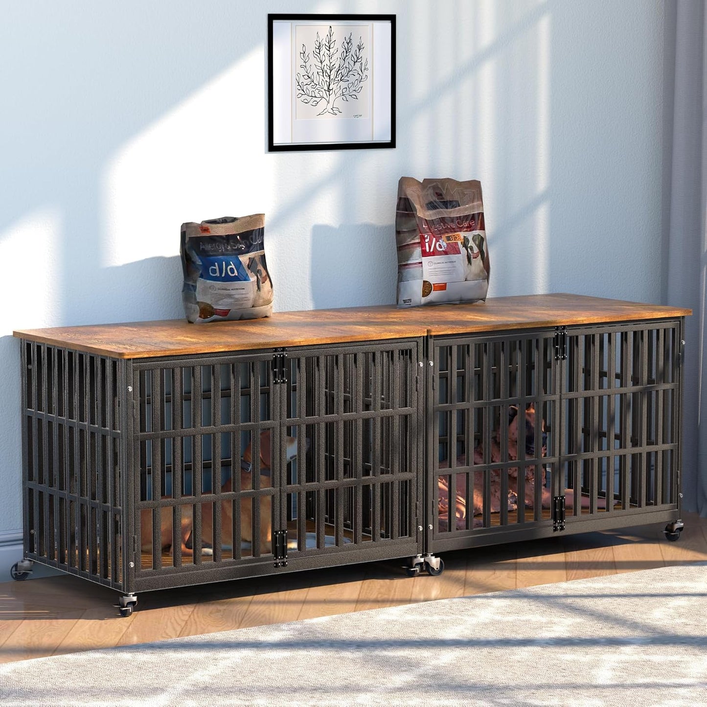 48 Inch Dog Crate Furniture, Heavy Duty Wooden Dog Kennel for Large Dogs, Chew Proof & Escape-Proof Indoor Dog Cage with TV Stand, for Anxious Dogs, Black Brown Cabinet | Product image 3