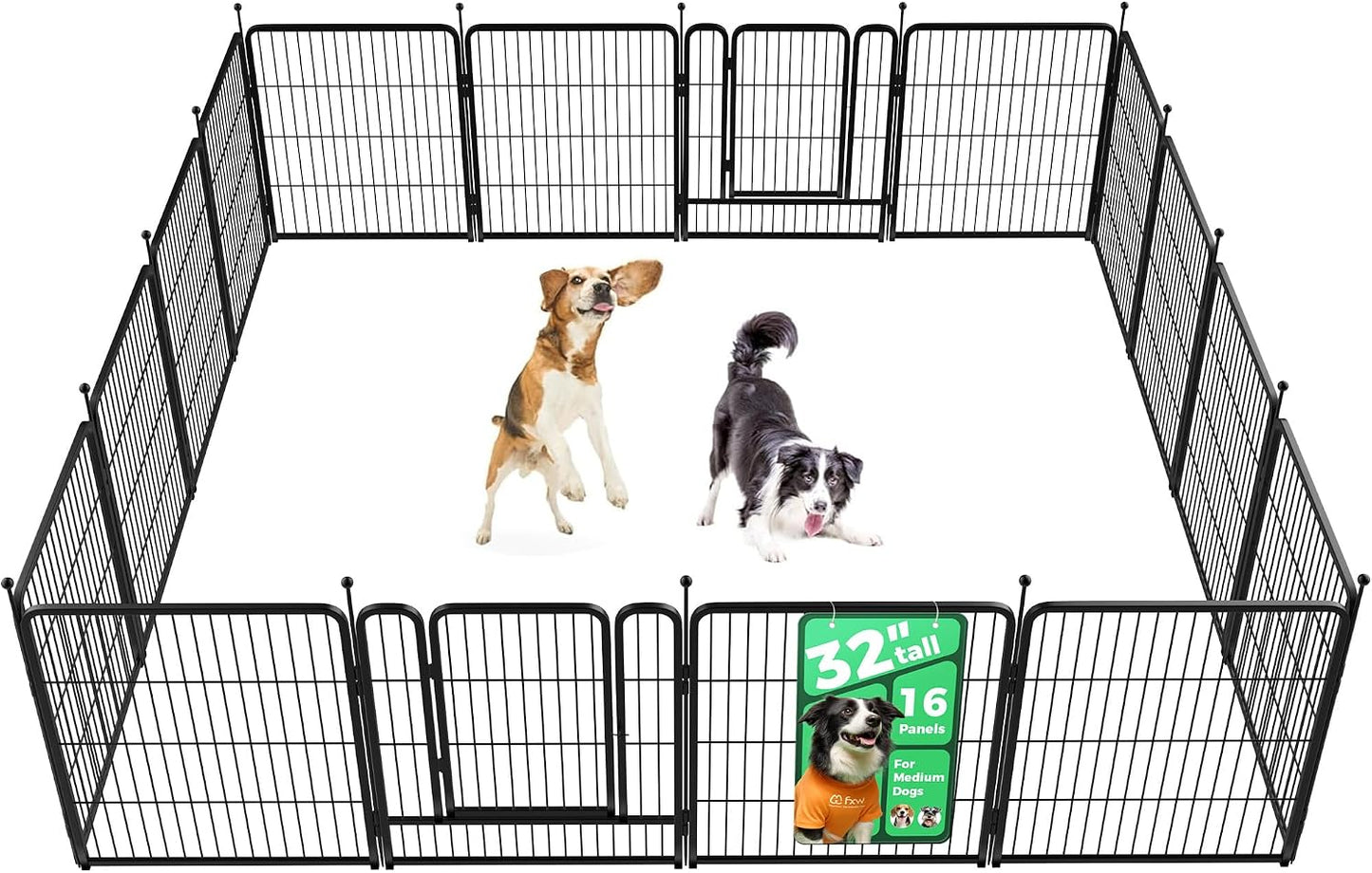 Rollick Dog Playpen, Indoor, Yard & RV Camping, 24" H, 8 Panels | Easy setup, Heavy-duty, DIY layouts, Walk-through gate, for Puppies & Small Dogs, Patented