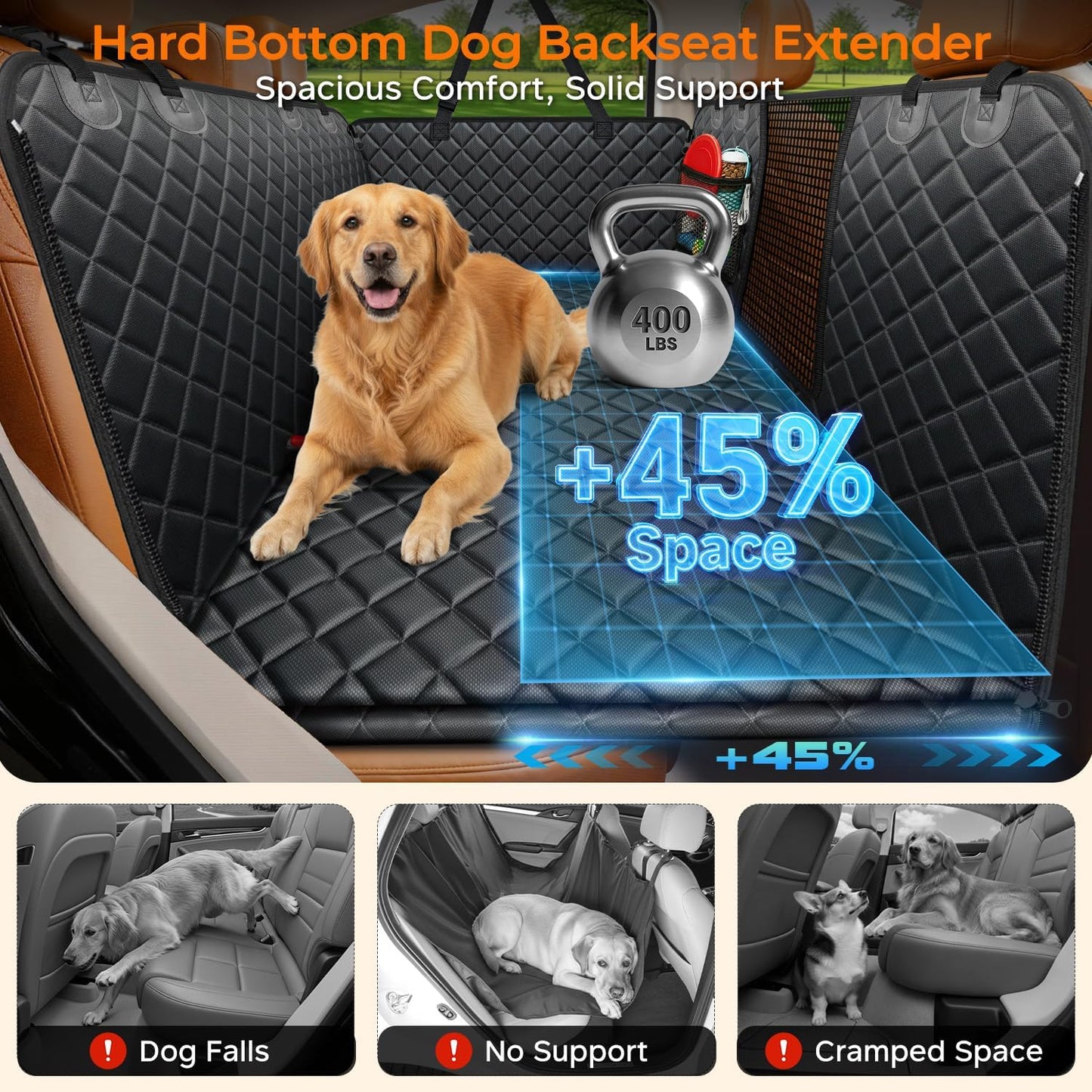 URPOWER Hard Bottom Dog Car Seat Cover for Back Seat | Matte Black / Standard - 54" Length | Product lifestyle in car